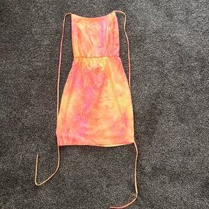 Crossing Colors Tie Dye Mini Dress - Neon Orange